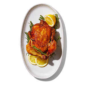 Roasted Chicken on white oval platter