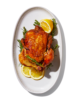 Roasted Chicken on white oval platter