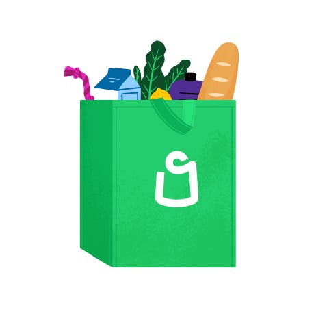Illustration of green Shipt shopping bag filled with grocery items
