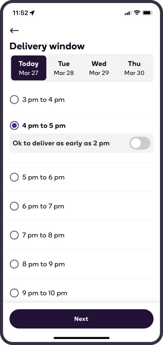 Choose a delivery time that works for your busy schedule.