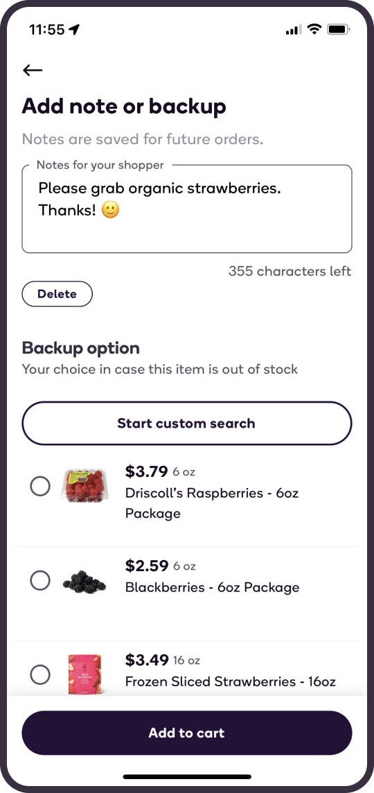 Add notes to help your shopper find exactly what you need.