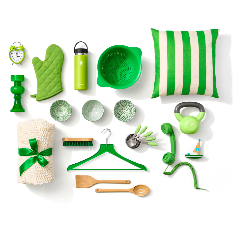 spread of green household items