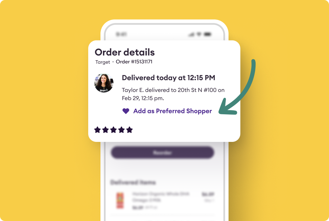 App UI of Preferred Shopper selection