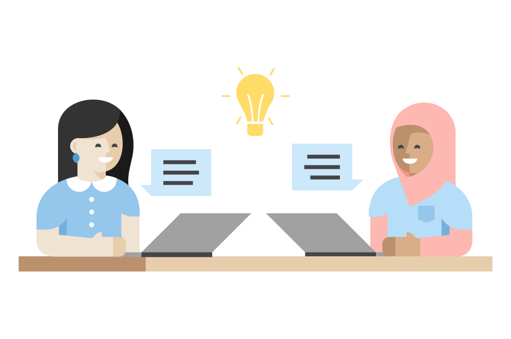 Illustration of two people working together on their computers