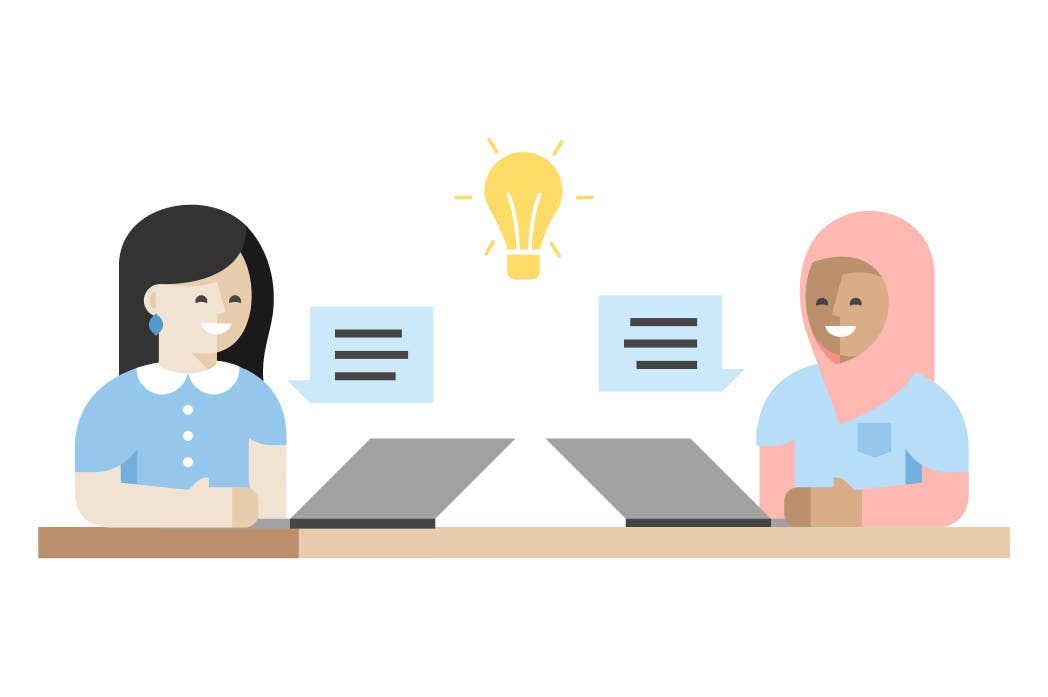 Illustration of two people working together on their computers