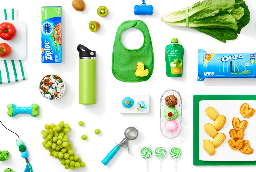 A selection of groceries on a white background