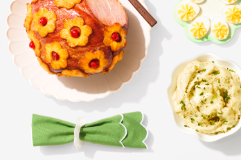 ham, mashed potatoes, deviled eggs