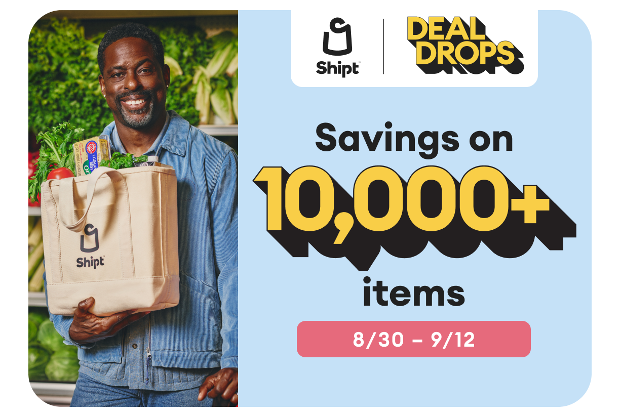 Sterling K Brown with Bag and Shipt Deal Drops logo