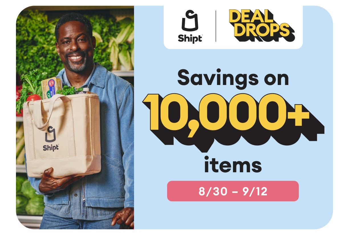 Sterling K Brown with Bag and Shipt Deal Drops logo
