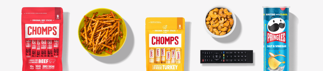 Chomps, dots, nuts, pringles 