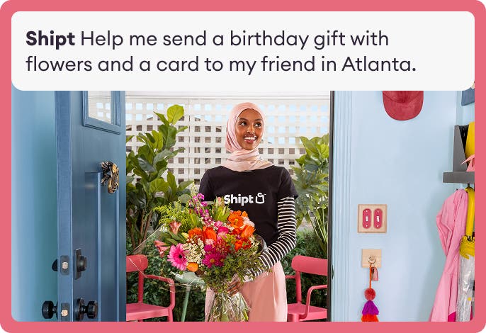 An image of a shopper delivery a bouquet of flowers