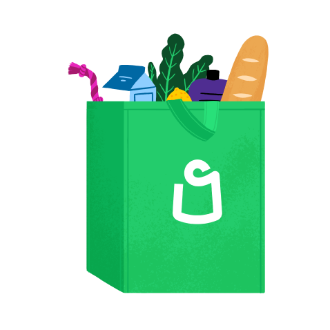 Illustration of green Shipt shopping bag filled with grocery items
