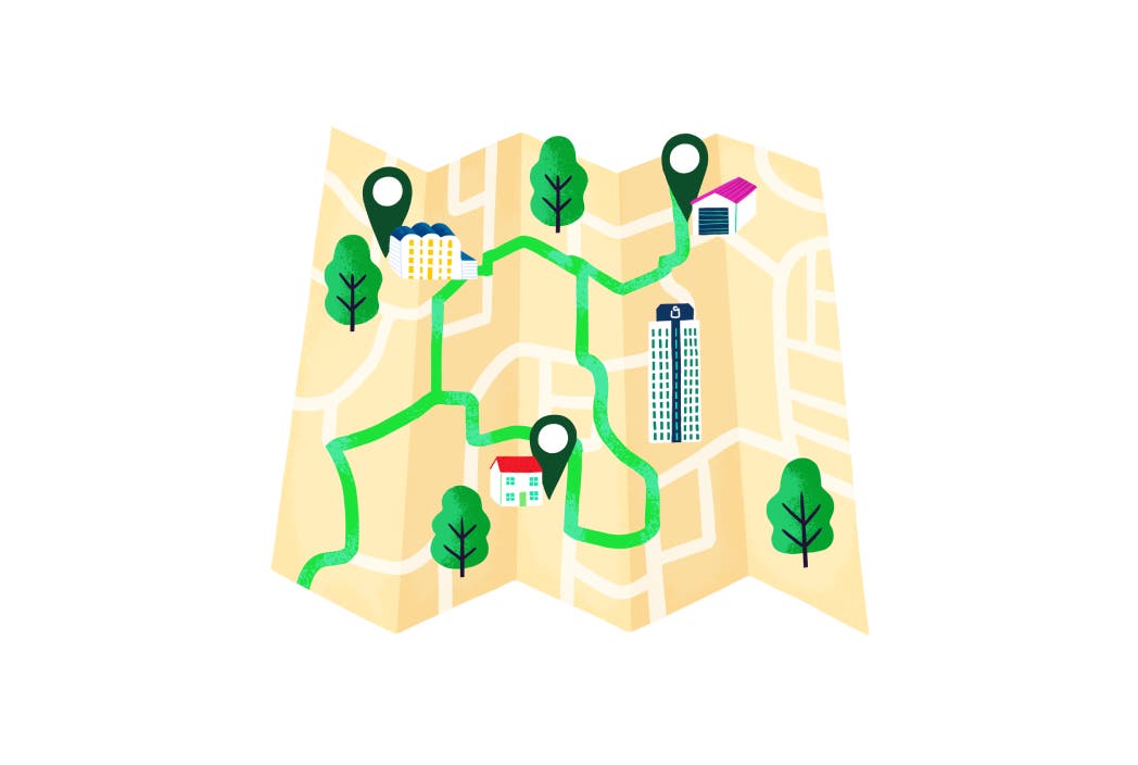 illustration of a map with the shopper route outlined