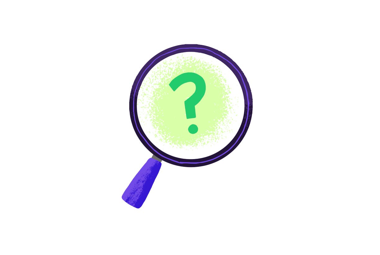 Magnifying glass with green question mark