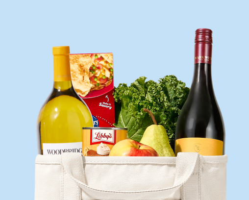 Illustration of groceries in a Shipt-branded bag