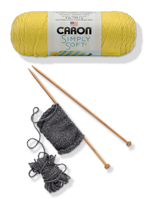roll of yarn, knitting needles