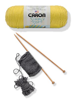 roll of yarn, knitting needles