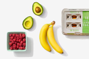 berries, avocado, banana, and eggs