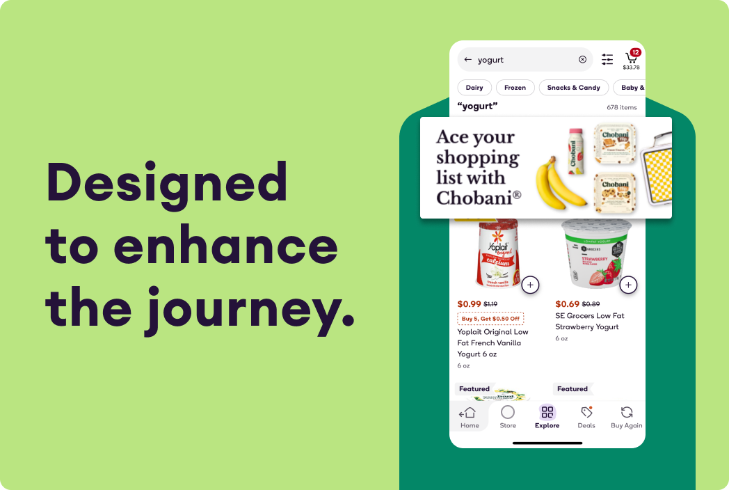 UX image of an in-app ad placement with the text overlay: Designed to enhance the journey.
