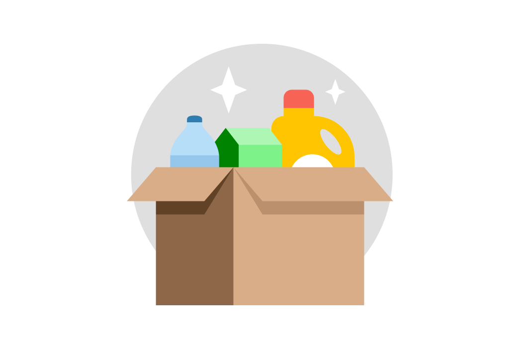 Illustration of box with cleaning supplies