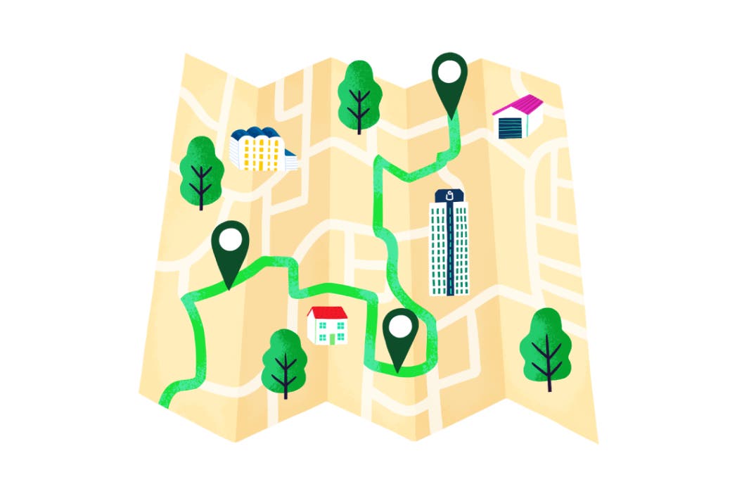 Illustration of map with route planned out