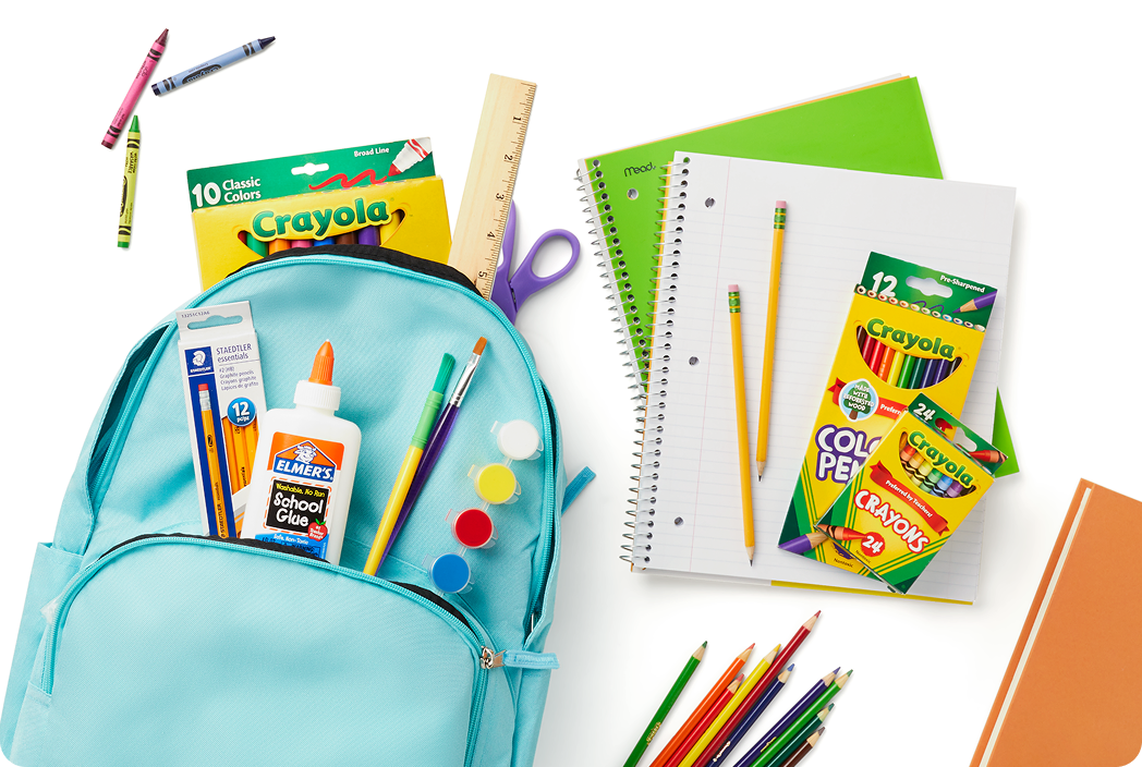 image of backpack with school supplies