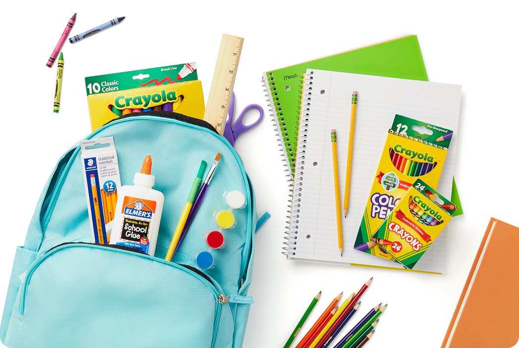 image of backpack with school supplies