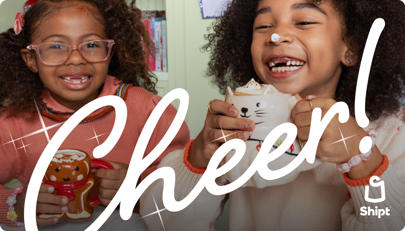 image of two little girls drinking hot chocolate with word "Cheer"