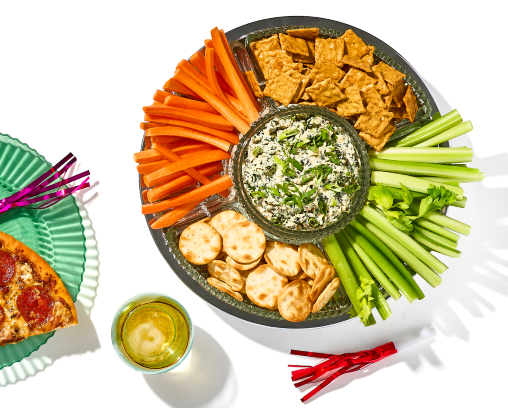 A holiday veggie and dips tray