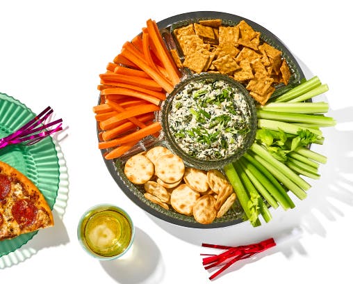 A holiday veggie and dips tray