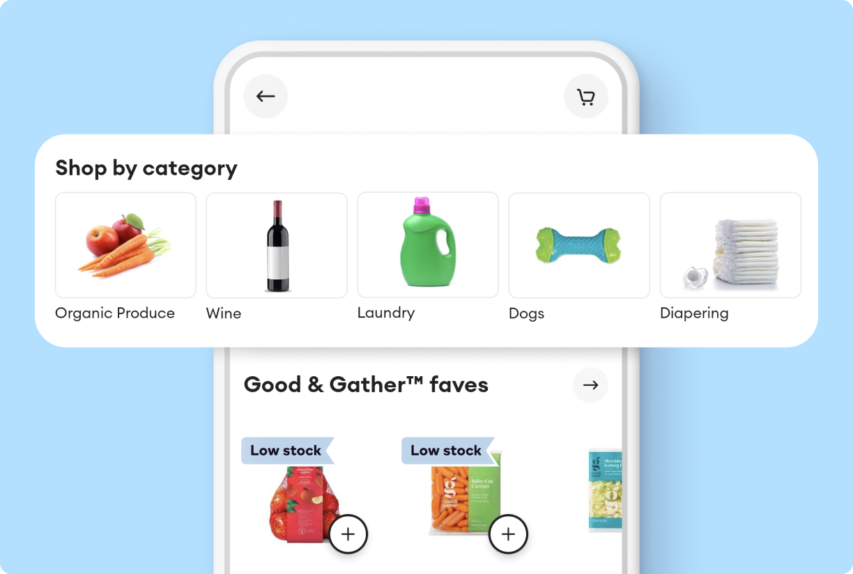 The Shipt app showing products. 