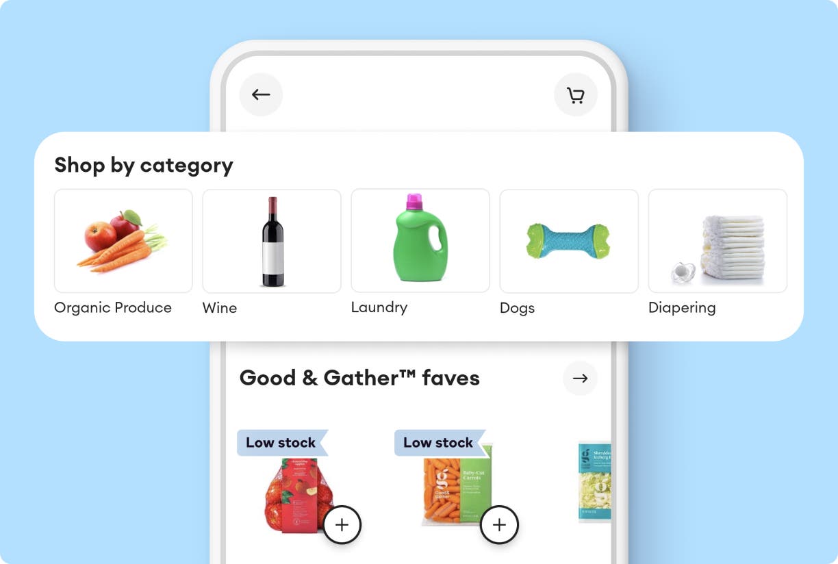 The Shipt app showing products.