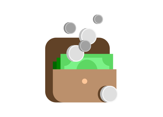 Illustration of brown wallet with money.