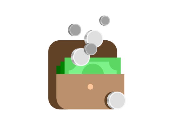 Illustration of brown wallet with money.