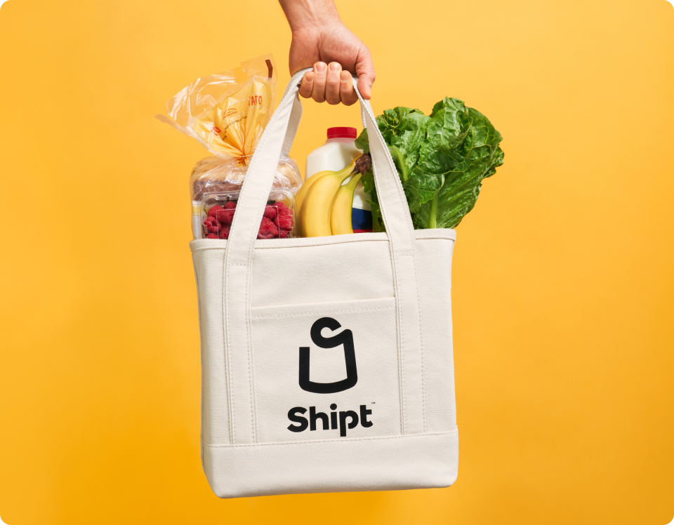 Shipt tote bag filled with groceries