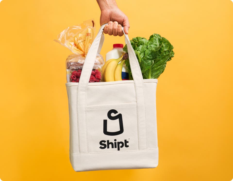 Shipt tote bag filled with groceries