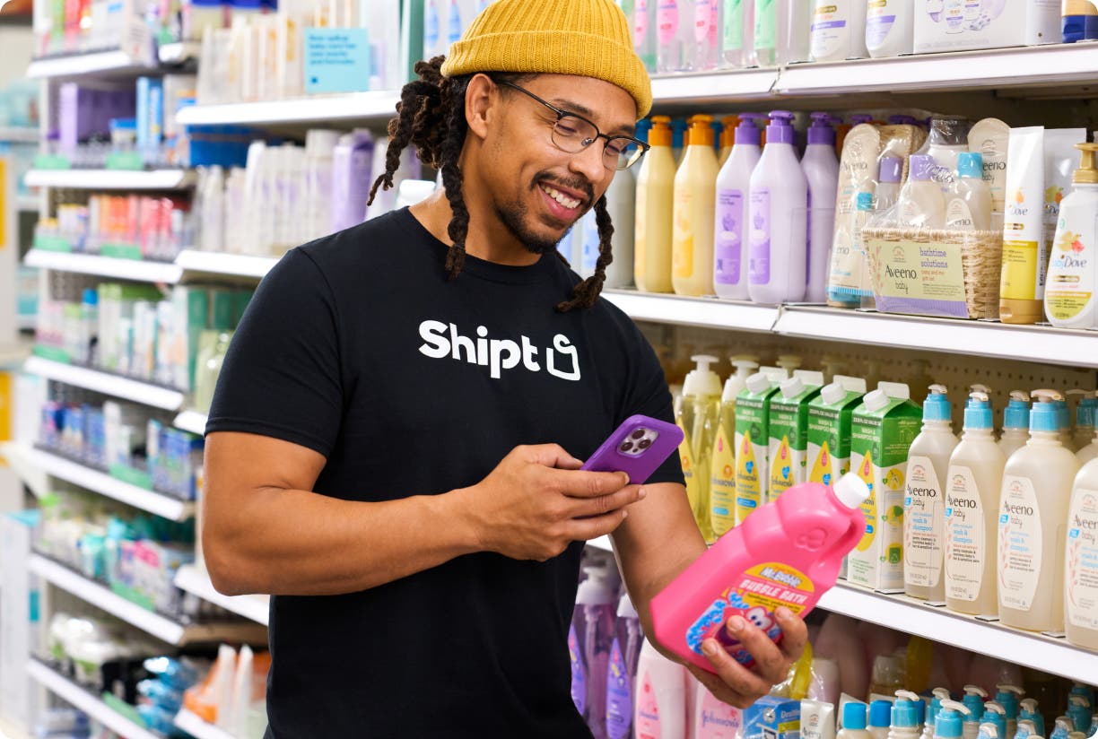 A shopper with Shipt buying household essentials
