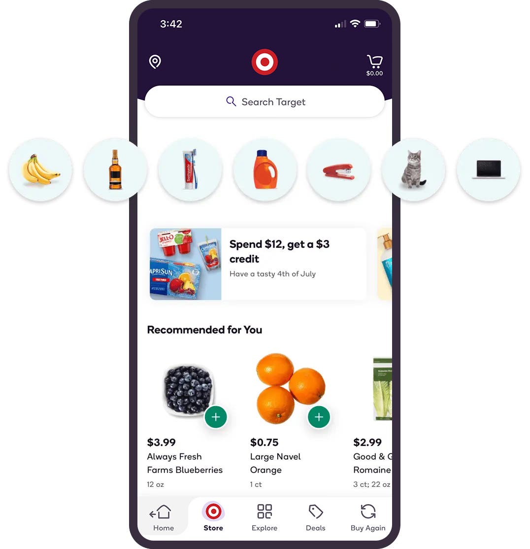 The Shipt app showing products.