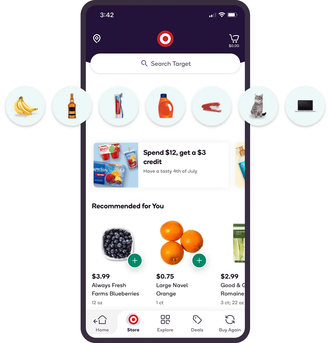 The Shipt app showing products. 
